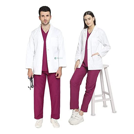 LAB COAT ZIPPER CLOSURE HALF SLEEVE