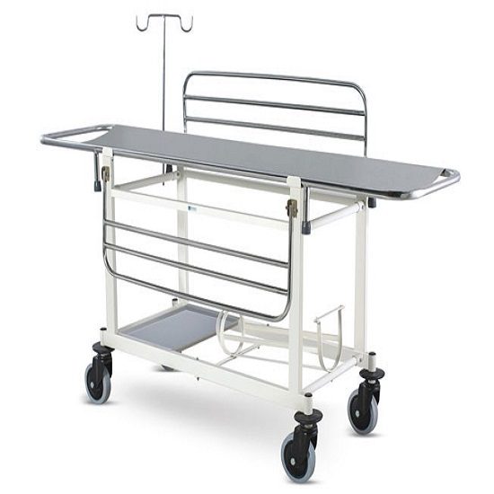 Medimek Stretcher On Trolley MS Framework & SS Stretcher Top With Railings, IV Rod, MS Tray & Oxygen Cylinder Holder Mi-4090